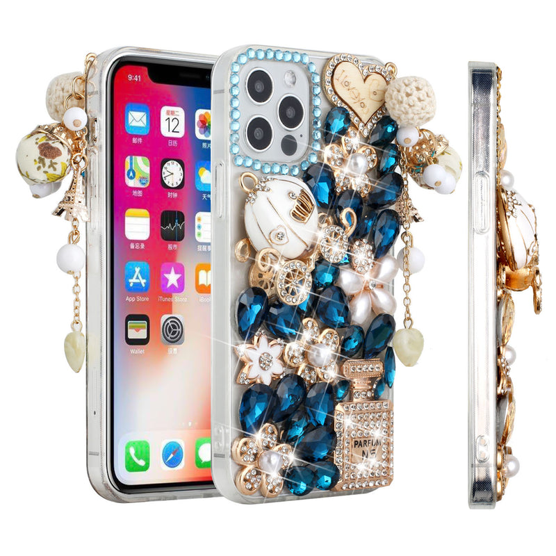 For iPhone 13 6.1 Full Diamond with Ornaments Case Cover - Ultimate Multi Ornament Blue