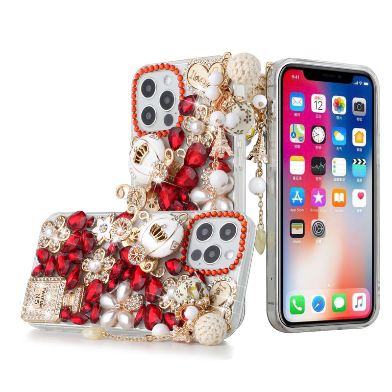 For iPhone 13 6.1 Full Diamond with Ornaments Case Cover - Ultimate Multi Ornament Red