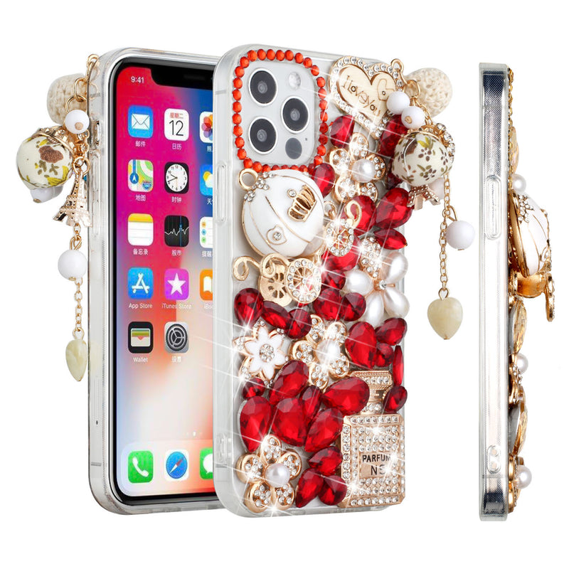 For iPhone 13 6.1 Full Diamond with Ornaments Case Cover - Ultimate Multi Ornament Red