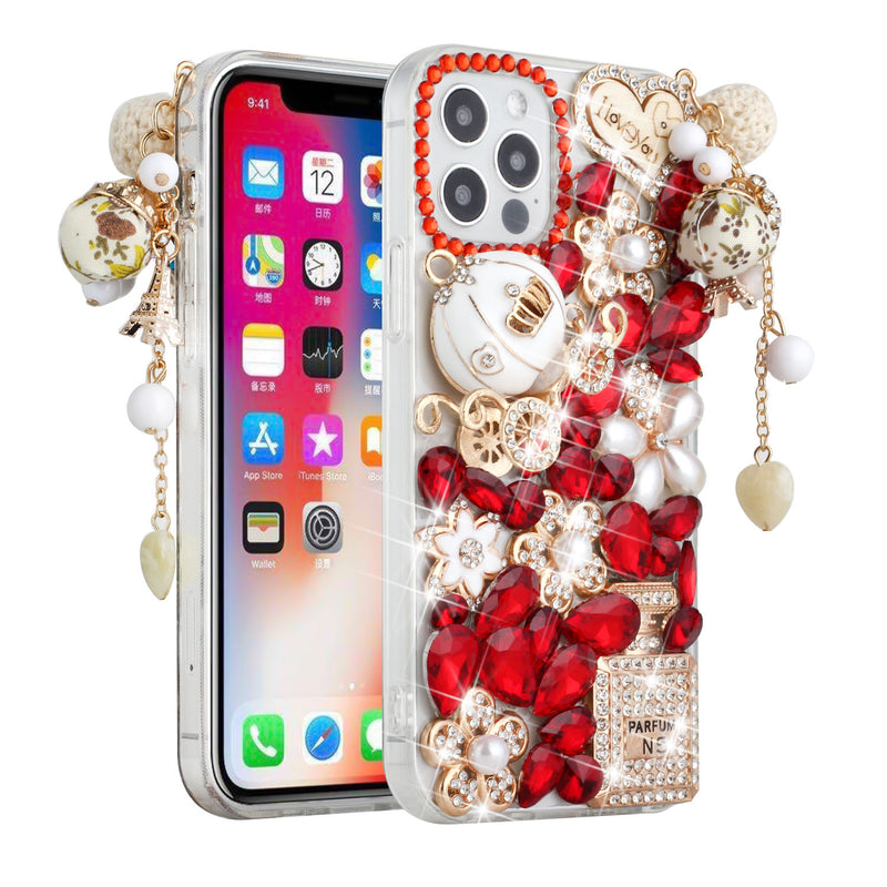 For iPhone 13 6.1 Full Diamond with Ornaments Case Cover - Ultimate Multi Ornament Red