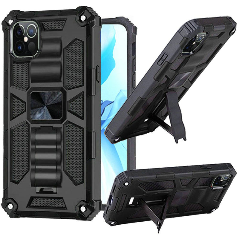 For iPhone 12 Pro Max 6.7 Machine Magnetic Kickstand Case Cover - Black