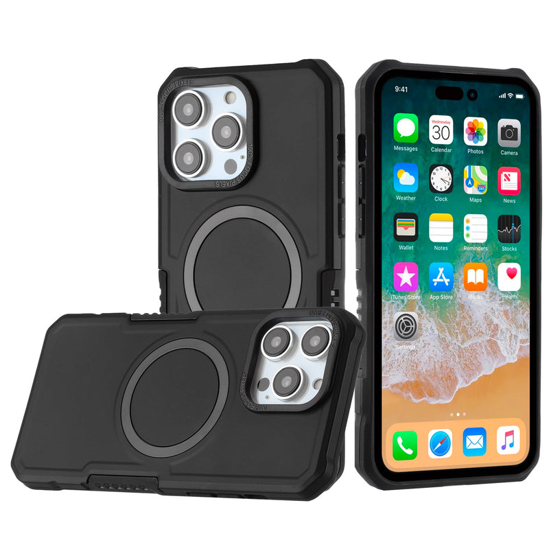 For iPhone 13 Pro Max Grip Case with Metal Ring For Wireless Charging Case Cover - Black