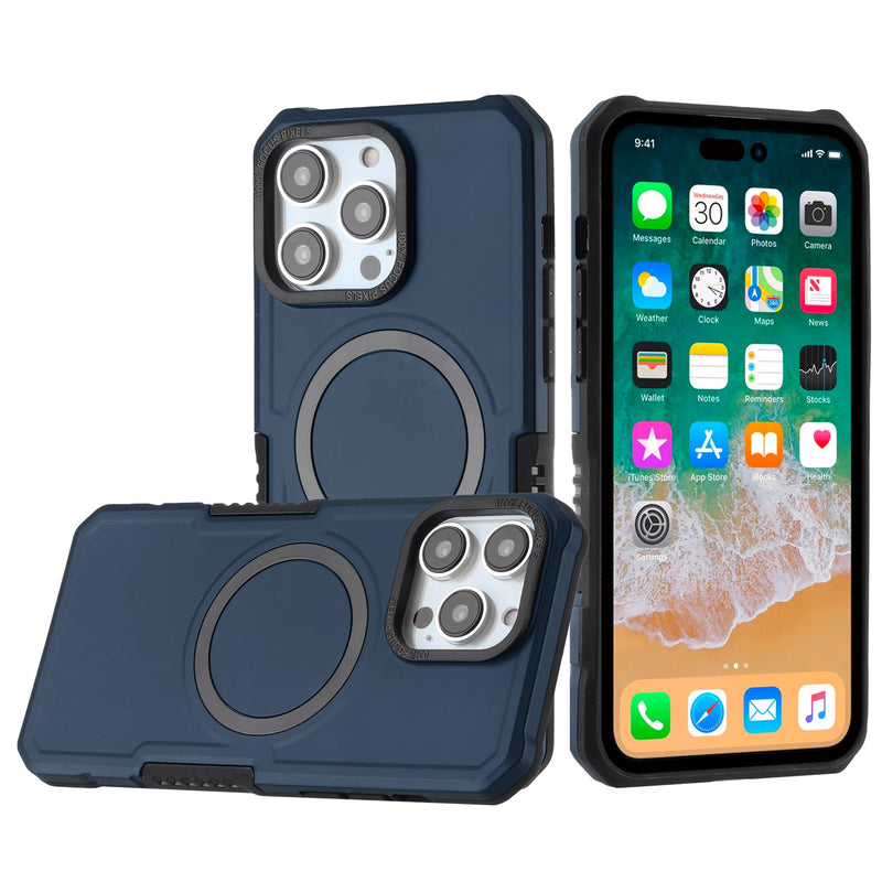 For iPhone 13 Pro Max Grip Case with Metal Ring For Wireless Charging Case Cover - Dark Blue