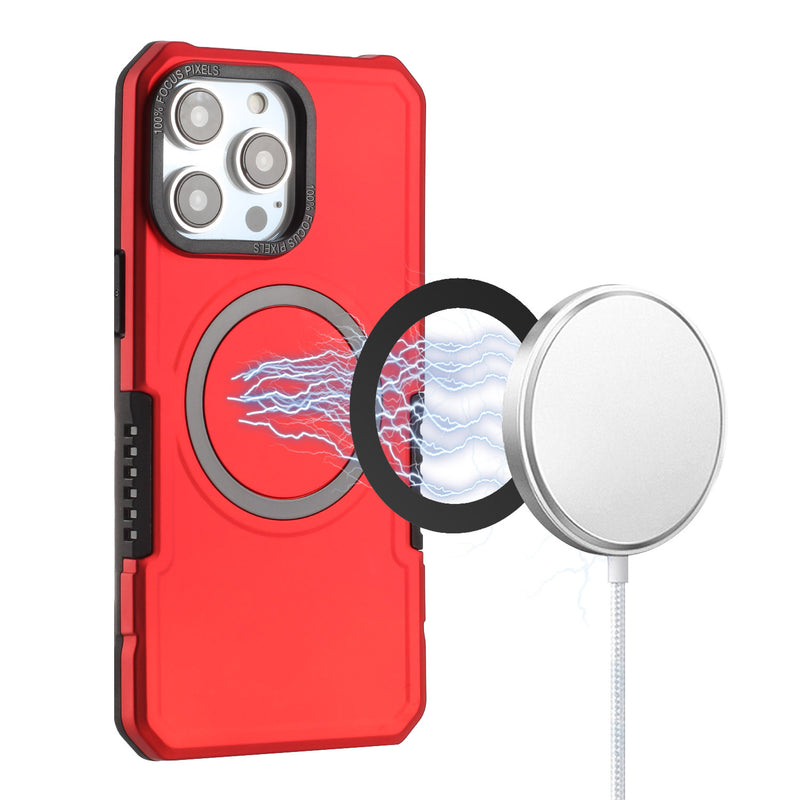 For Apple iPhone 14 PRO MAX 6.7" Grip Case with Metal Ring For Wireless Charging Case Cover - Red