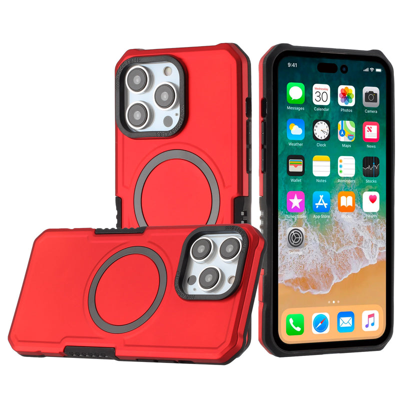 For Apple iPhone 14 PRO MAX 6.7" Grip Case with Metal Ring For Wireless Charging Case Cover - Red