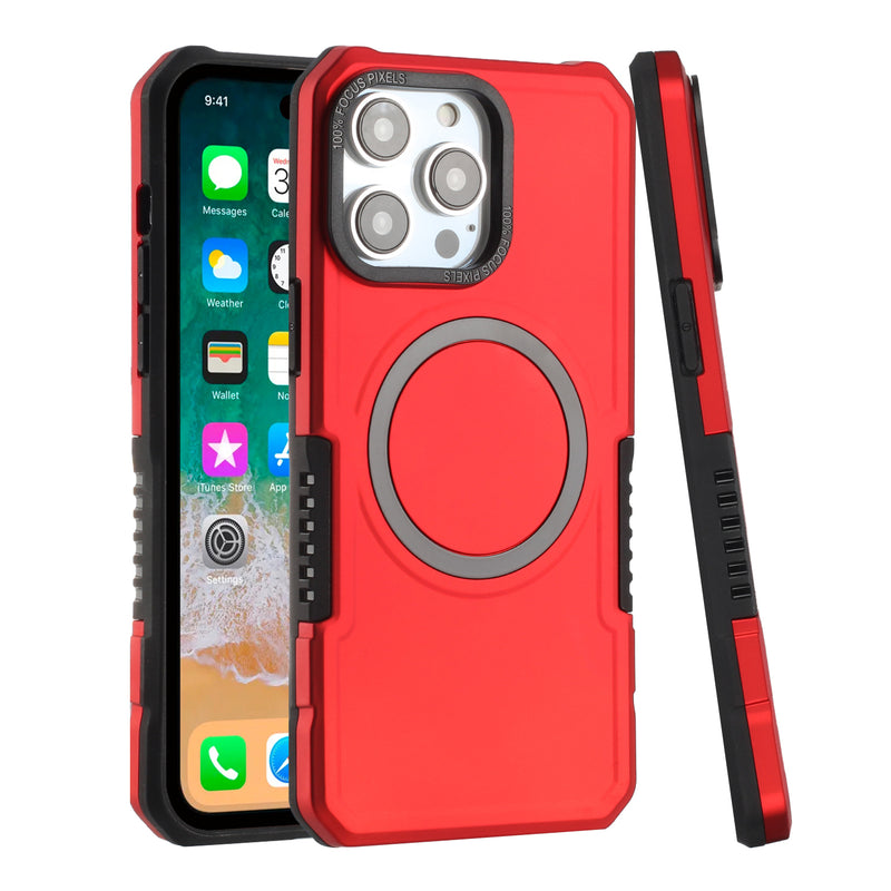 For iPhone 13 Pro Max Grip Case with Metal Ring For Wireless Charging Case Cover - Red