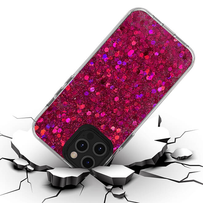 For iPhone 13 Pro Mesmerize Full Epoxy Glitter Sparkle Hybrid Case Cover - Pink