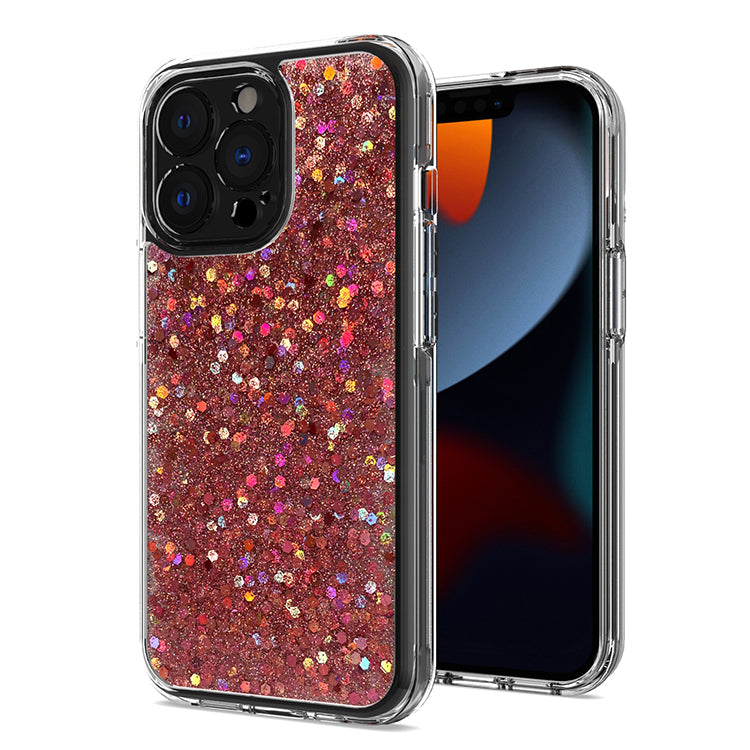 For iPhone 13 Pro Mesmerize Full Epoxy Glitter Sparkle Hybrid Case Cover - Rose Gold