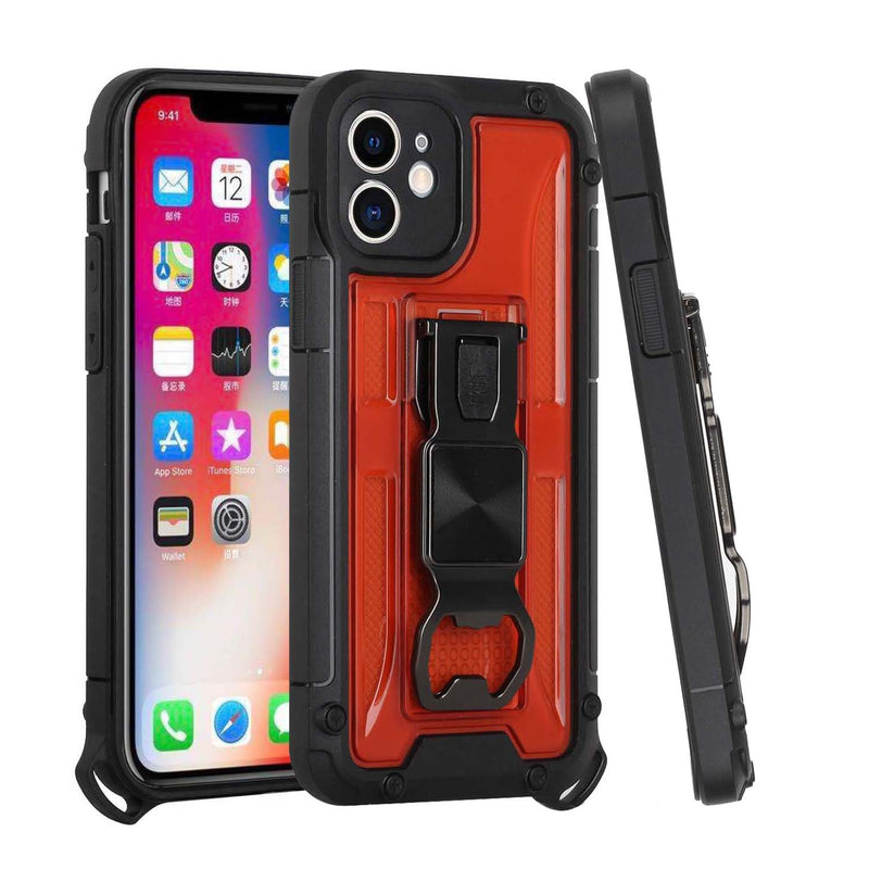 For iPhone 13 Pro Max Opener Metal Magnetic Kickstand Hybrid Case Cover - Red