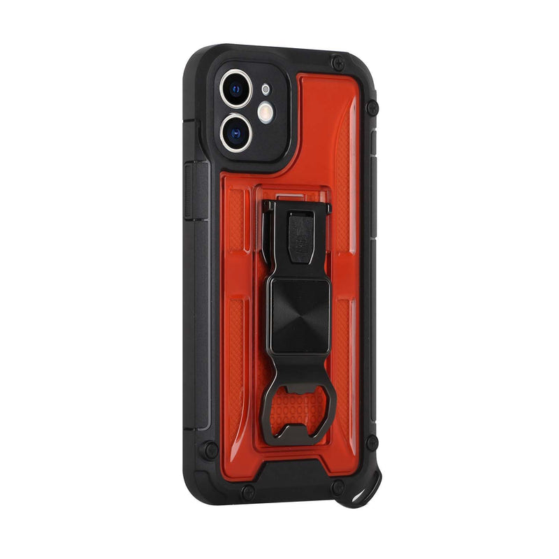 For iPhone 13 Pro Max Opener Metal Magnetic Kickstand Hybrid Case Cover - Red