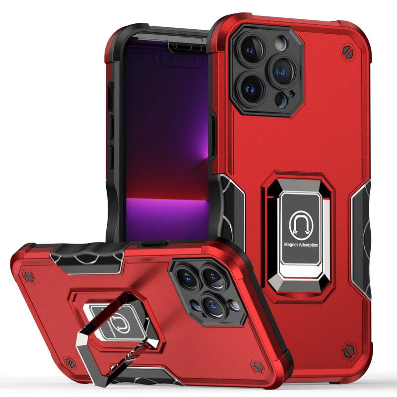 For iPhone 14 PLUS OPTIMUM Magnetic Ring Stand Hybrid Case Cover - Red