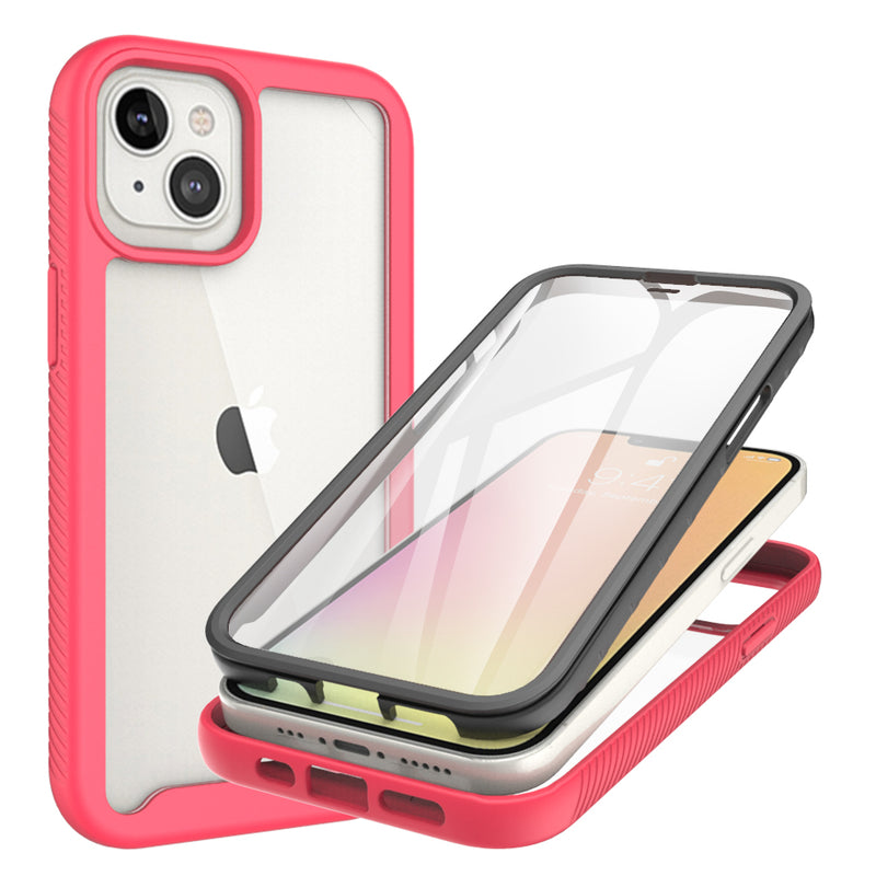 For iPhone 13 Pro ShockProof Bumper Case with PET Screen Protector Case Cover - Clear/Red