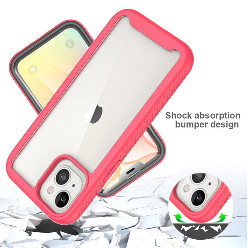 For iPhone 13 Pro ShockProof Bumper Case with PET Screen Protector Case Cover - Clear/Red