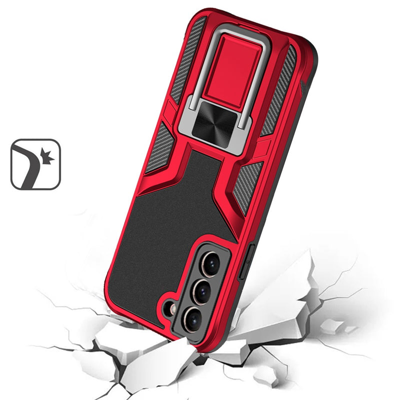 For Samsung Galaxy S22 Plus Premium 3.0mm Thick Magnetic Ring Kickstand Multiview Cover - Red