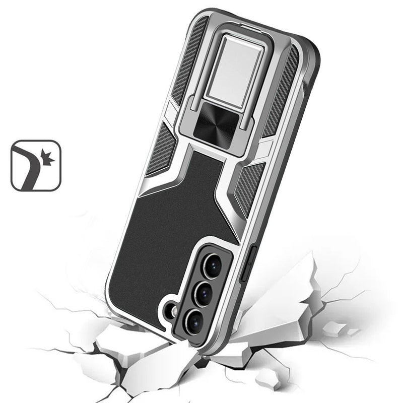 For Samsung Galaxy S22 Plus Premium 3.0mm Thick Magnetic Ring Kickstand Multiview Cover - Silver