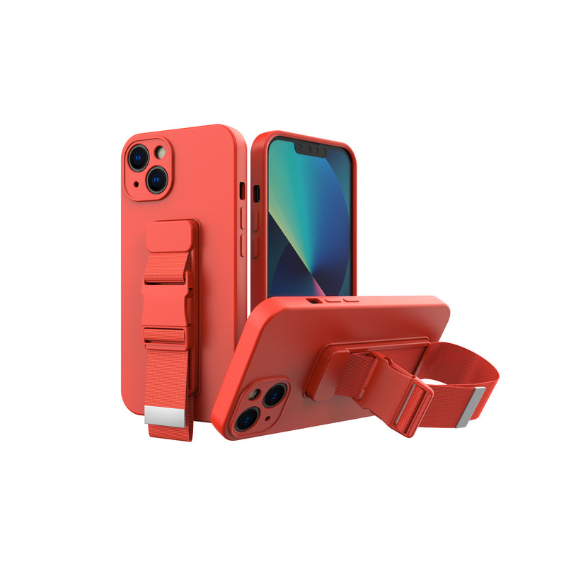 For iPhone 13 Pro All Purpose Thick TPU with Adjustable Strap for Wrist Waist Case Cover - Red