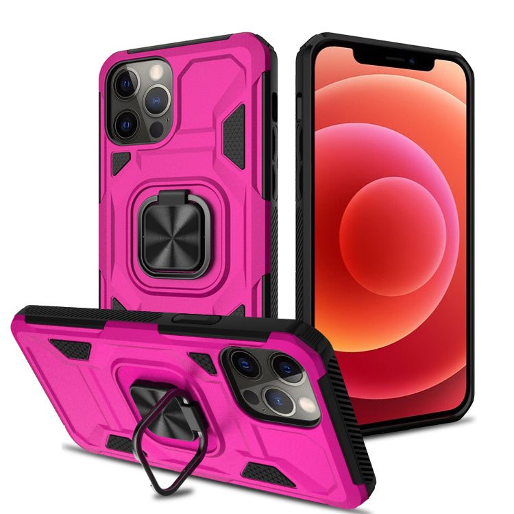 For iPhone 13 Pro QUAD ShockProof Magnetic RingStand Hybrid Case Cover - Hot Pink
