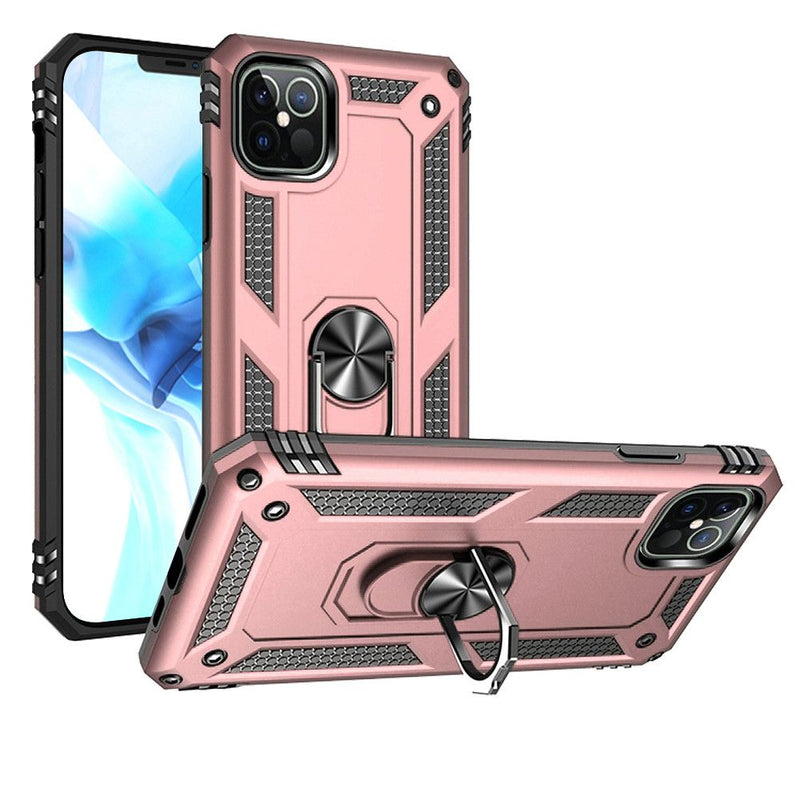 For iPhone 13 6.1 Ring Magnetic Kickstand Hybrid Case Cover - Rose Gold