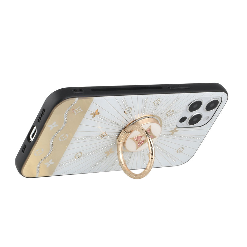 For iPhone 13 Pro SPLENDID Diamond Glitter Ornaments Engraving Case Cover - Harmony Rays White