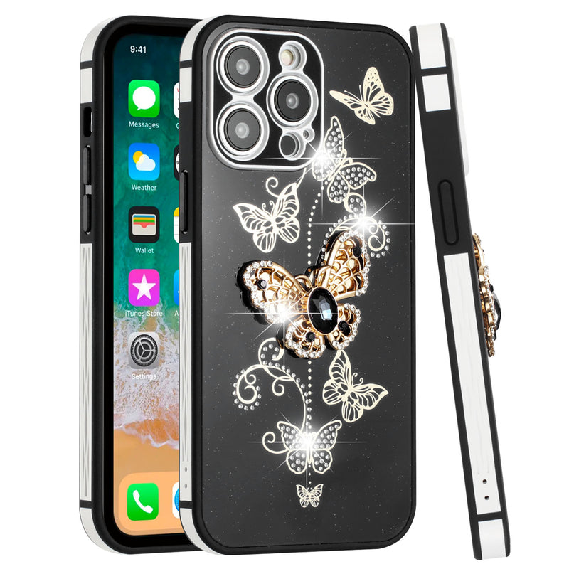 For iPhone 13 Pro Max SPLENDID Glitter Butterfly Design TPU Case Cover - Black
