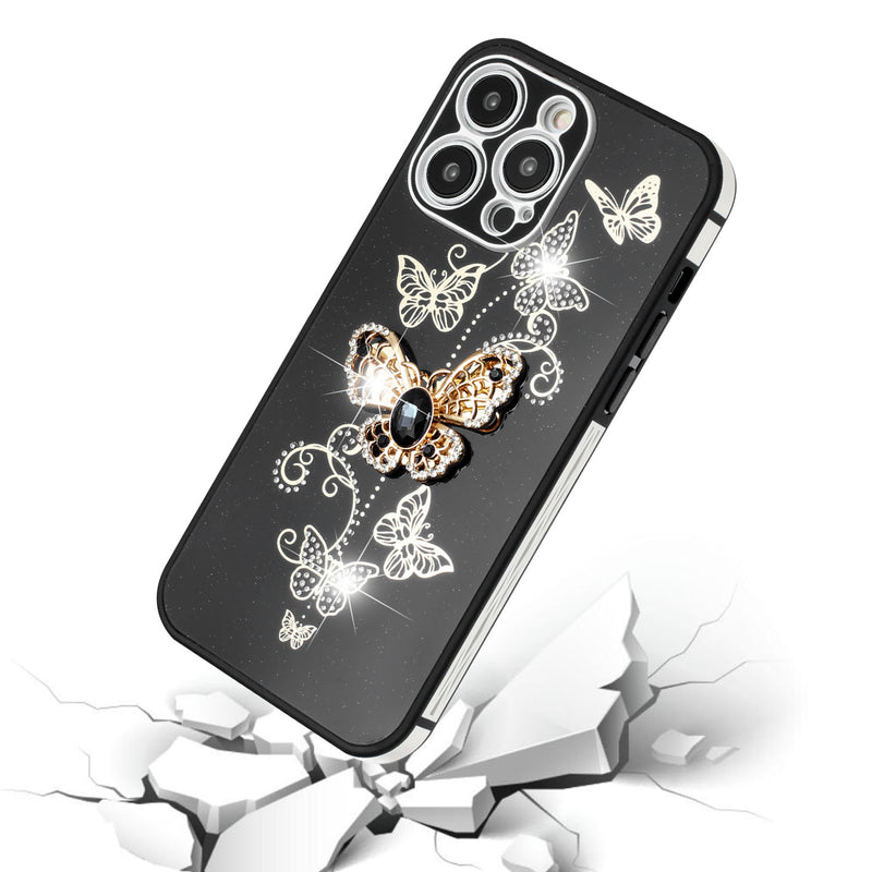 For iPhone 13 Pro Max SPLENDID Glitter Butterfly Design TPU Case Cover - Black