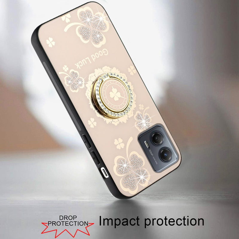 For Motorola G Stylus 5G 2023 SPLENDID Diamond Glitter Ornaments Engraving Case Cover - Good Luck Floral Gold