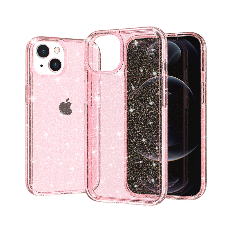 For Apple iPhone 14 PRO 6.1" Glitter Ultra Thick 3mm Transparent Hybrid Case Cover - Pink