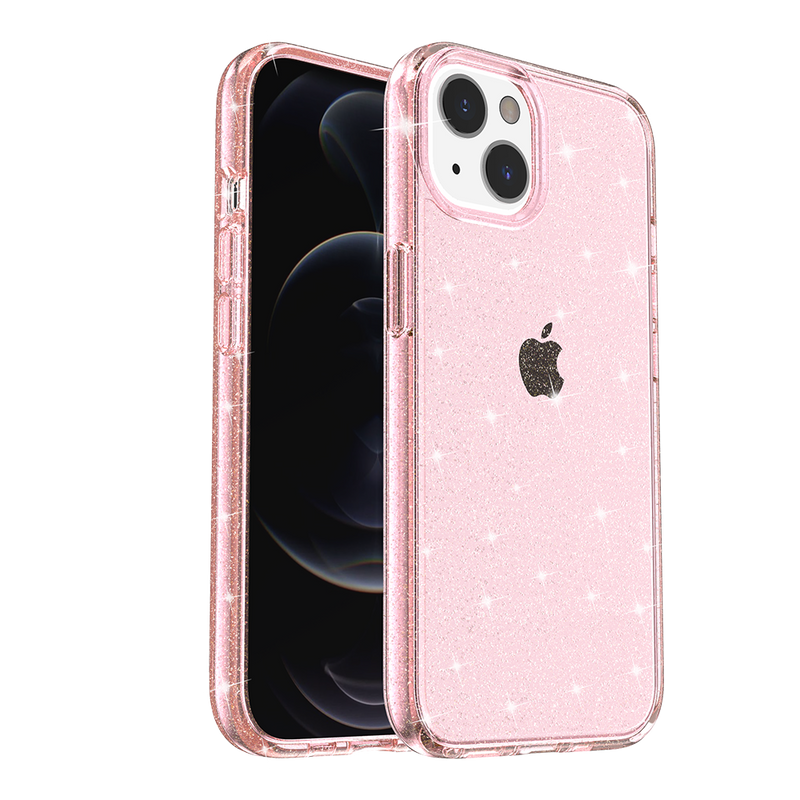 For Apple iPhone 14 PRO 6.1" Glitter Ultra Thick 3mm Transparent Hybrid Case Cover - Pink