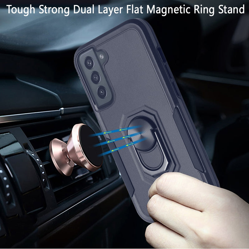 For Samsung Galaxy S22 Ultra Tough Strong Dual Layer Flat Magnetic Ring Stand Case Cover - Blue