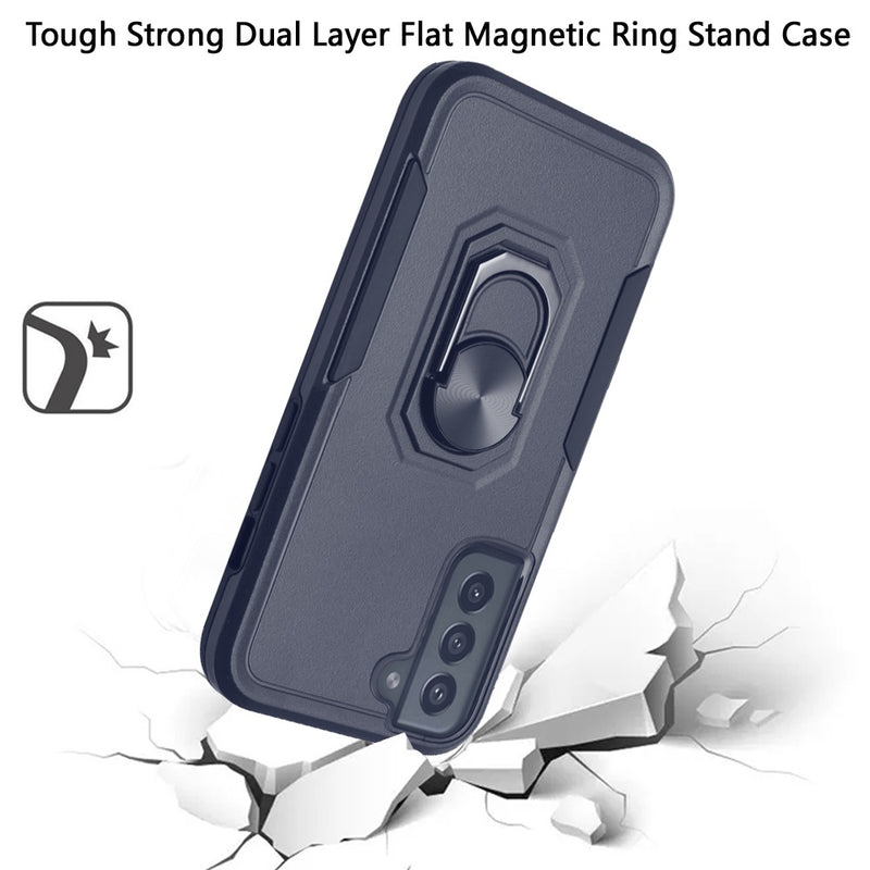 For Samsung Galaxy S22 Ultra Tough Strong Dual Layer Flat Magnetic Ring Stand Case Cover - Blue