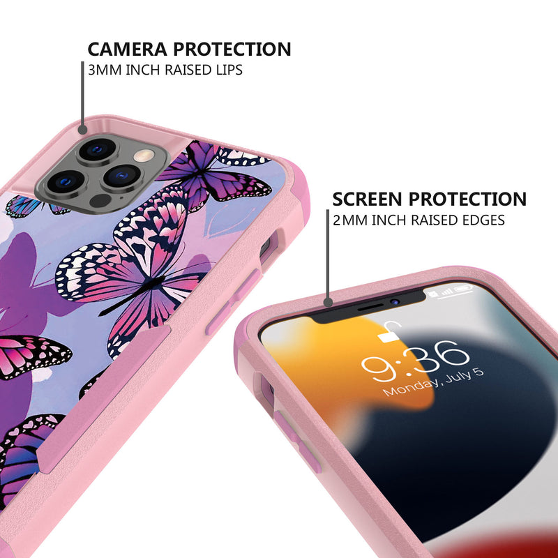 For iPhone 13 Pro Max Tough Anti-Slip Hybrid Case Cover - Butterfly