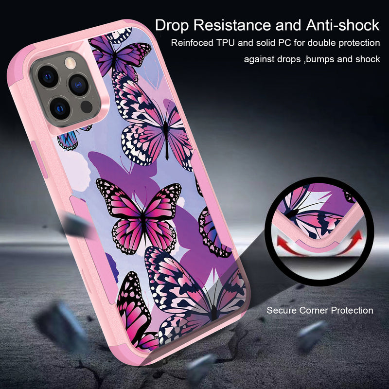 For iPhone 13 Pro Max Tough Anti-Slip Hybrid Case Cover - Butterfly