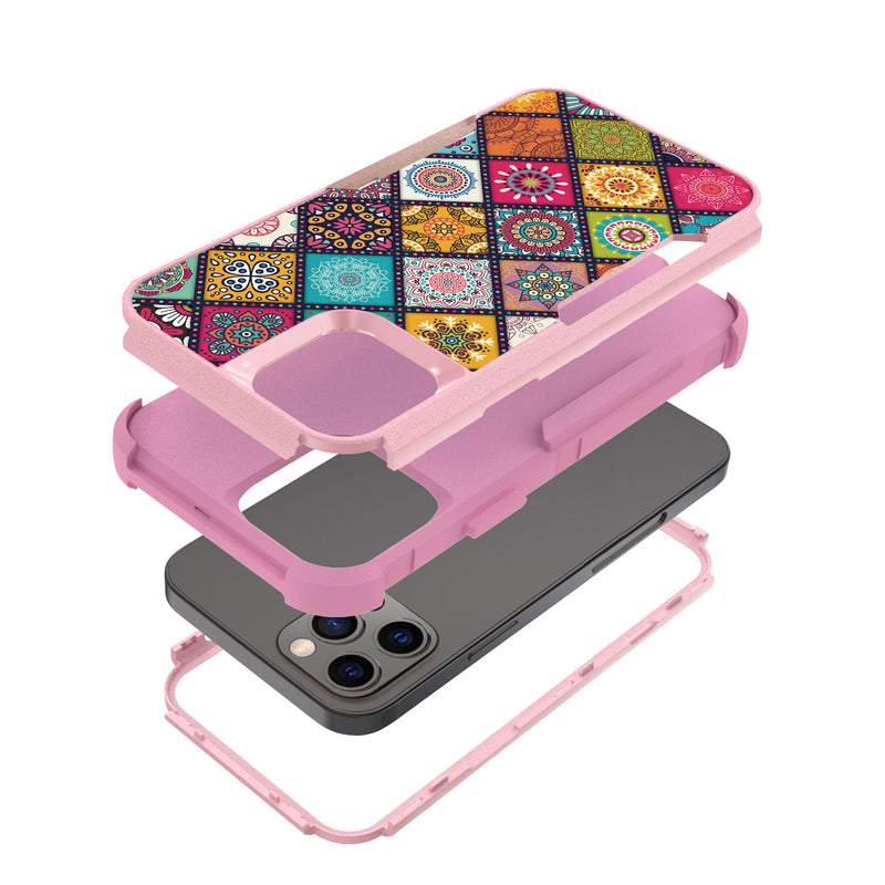 For iPhone 13 Pro Max Tough Anti-Slip Hybrid Case Cover - Colorful Mandala