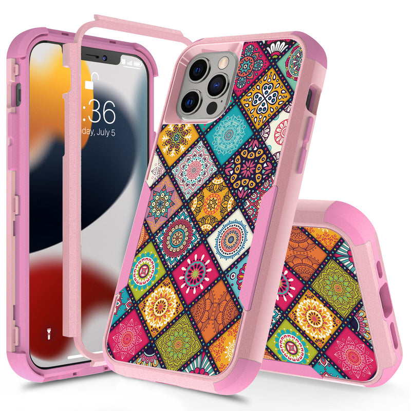 For iPhone 13 Pro Max Tough Anti-Slip Hybrid Case Cover - Colorful Mandala