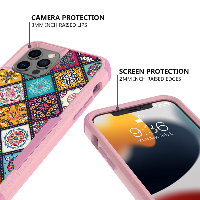 For iPhone 13 Pro Max Tough Anti-Slip Hybrid Case Cover - Colorful Mandala