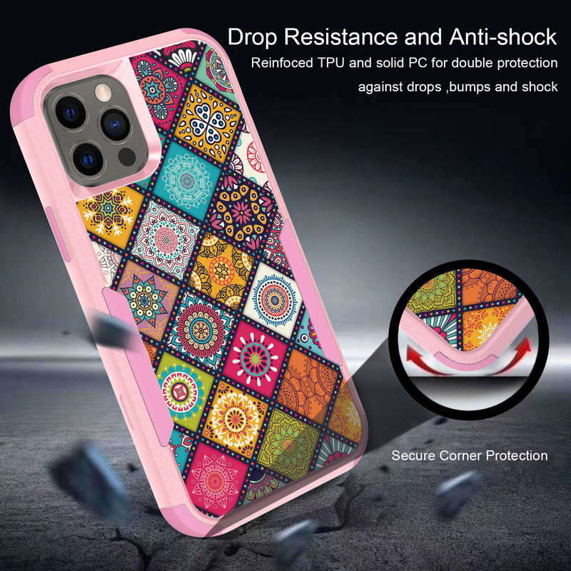 For iPhone 13 Pro Max Tough Anti-Slip Hybrid Case Cover - Colorful Mandala