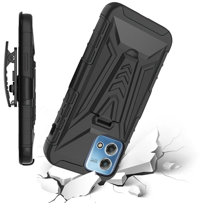 For Motorola G Stylus 5G 2023 V 3in1 Combo Kickstand Holster Cover Case - Black