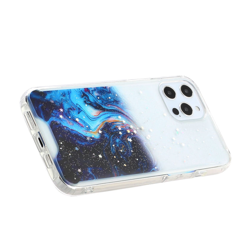 For iPhone 13 Pro Vogue Epoxy Glitter Hybrid Case Cover - Blue Galaxy