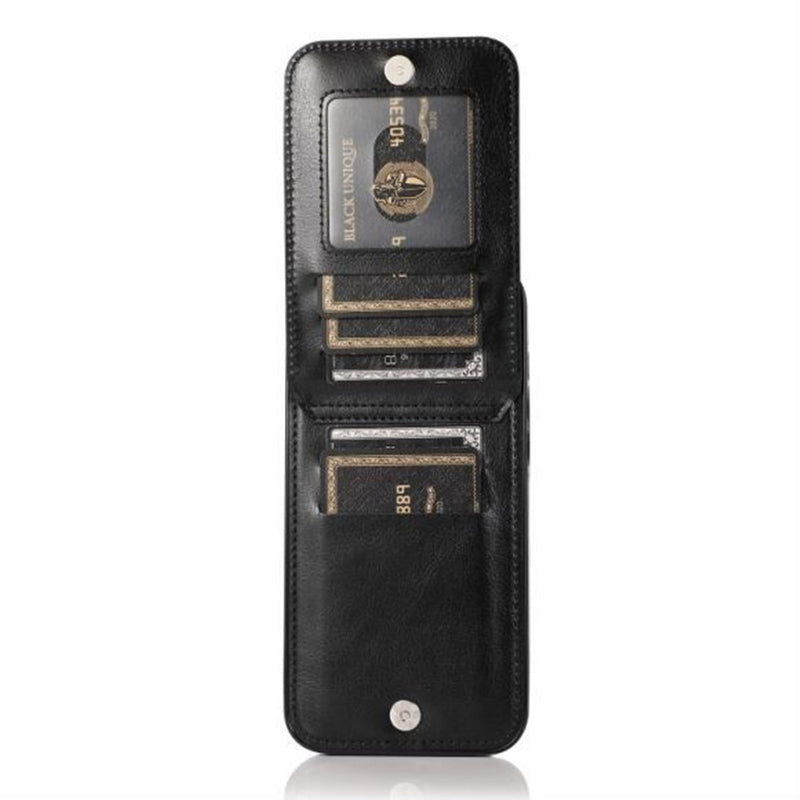 For iPhone 13 6.1 Luxury Vertical Magnetic Button Card ID Holder PU Leather Case Cover - Black