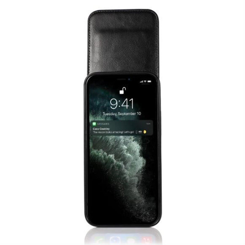 For iPhone 13 6.1 Luxury Vertical Magnetic Button Card ID Holder PU Leather Case Cover - Black