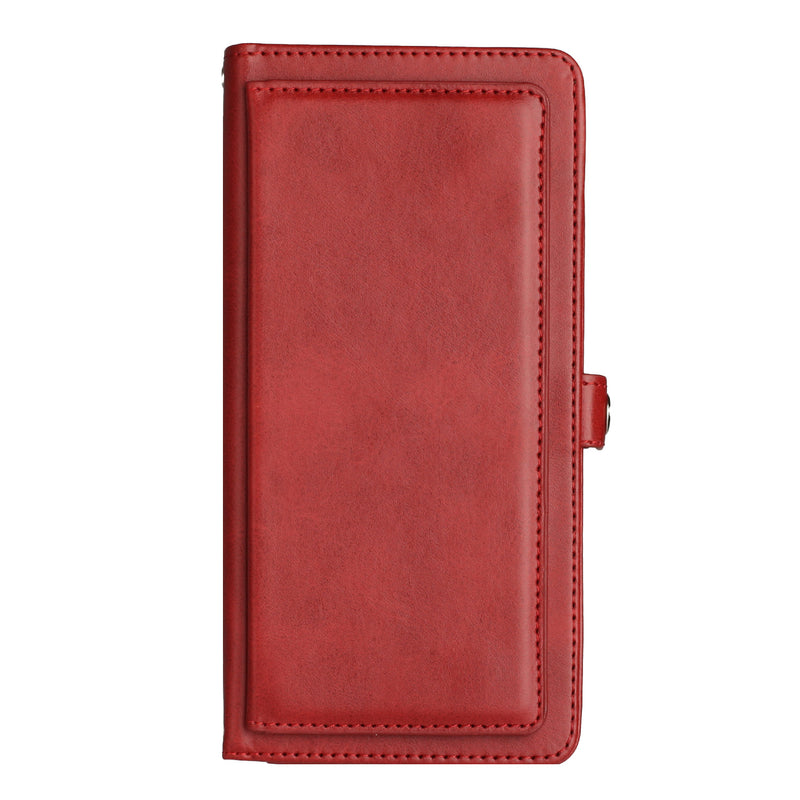 For iPhone 13 Pro Max Wallet Premium PU Vegan Leather ID Multiple Card Holder Money with Strap - Red