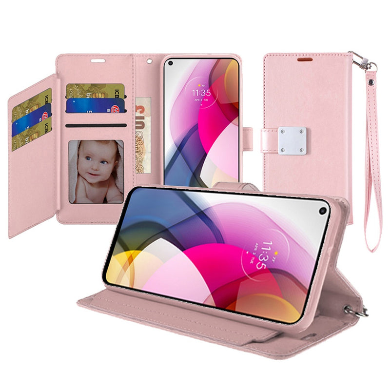 For Motorola G Stylus 5G 2023 Wallet ID Card Holder Case Cover - Rose Gold