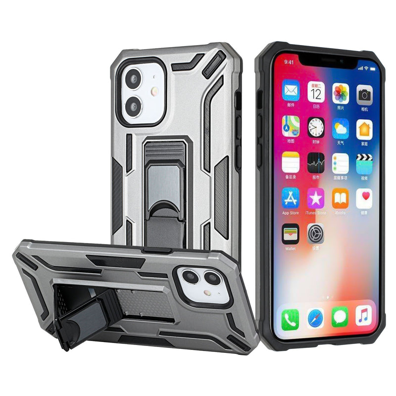 For iPhone 13 Pro Warship Magnetic Ring Stand Shockproof Hybrid Case Cover - Gray