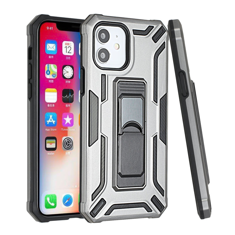 For iPhone 13 Pro Warship Magnetic Ring Stand Shockproof Hybrid Case Cover - Gray