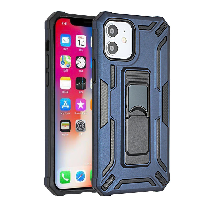 For iPhone 13 Pro Warship Magnetic Ring Stand Shockproof Hybrid Case Cover - Navy Blue