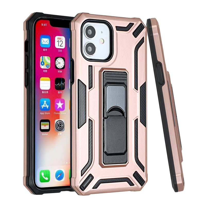 For iPhone 13 Pro Warship Magnetic Ring Stand Shockproof Hybrid Case Cover - Rose Gold