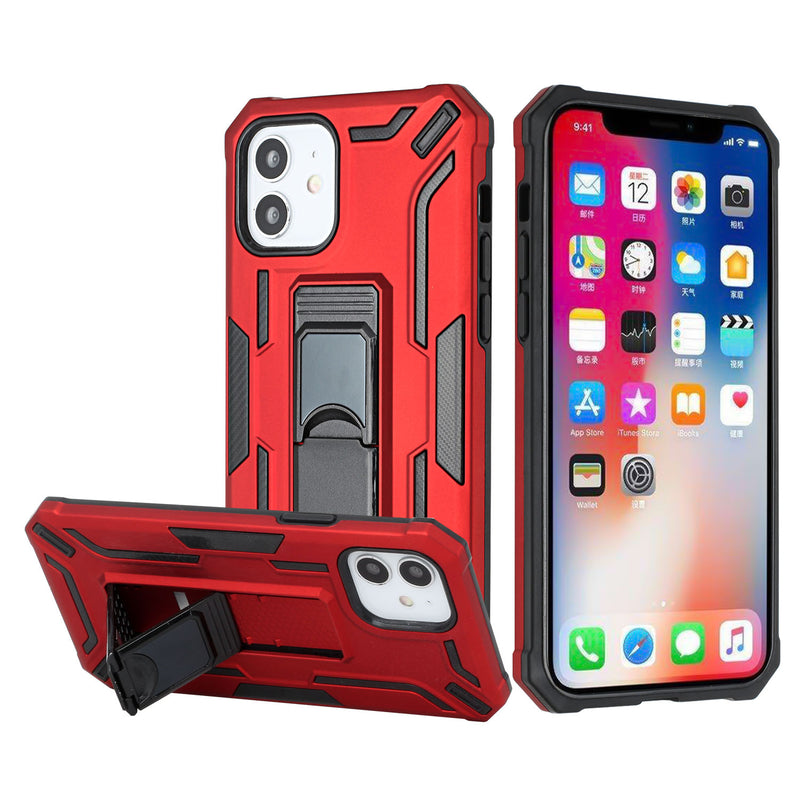 For iPhone 13 Pro Warship Magnetic Ring Stand Shockproof Hybrid Case Cover - Red