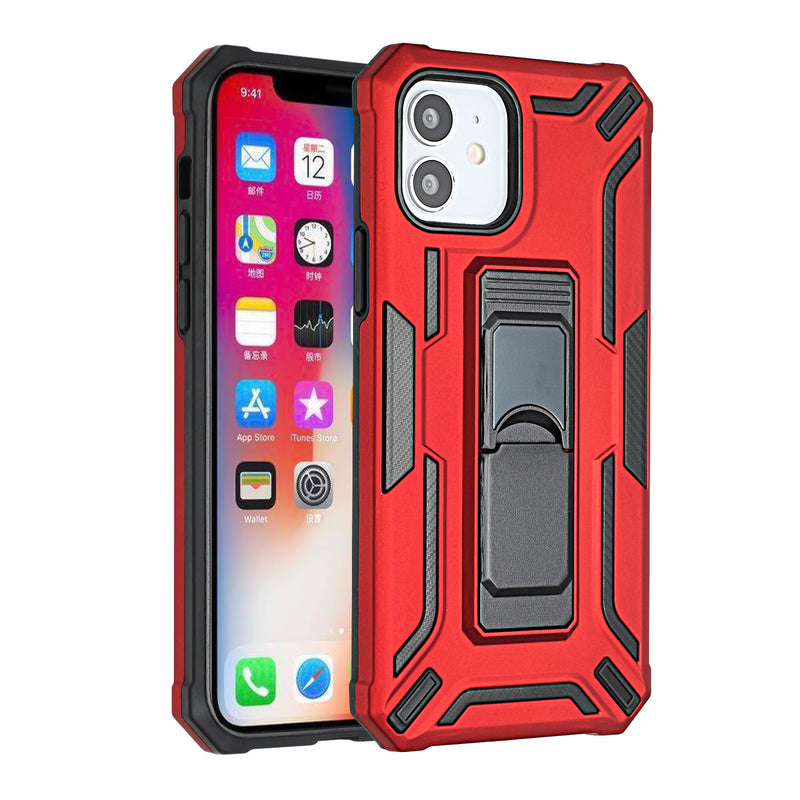 For iPhone 13 Pro Warship Magnetic Ring Stand Shockproof Hybrid Case Cover - Red