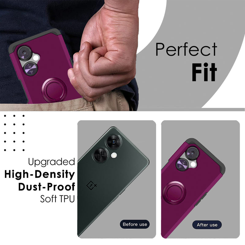 For OnePlus Nord N30 5G Tough Hybrid With Ring Stand + Tempered Glass - Dark Purple