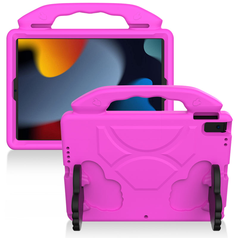 For Apple iPad 9th 8th 7th Gen 10.2 inch Thumbs Up Kickstand Shockproof Tablet Case Cover - Hot Pink